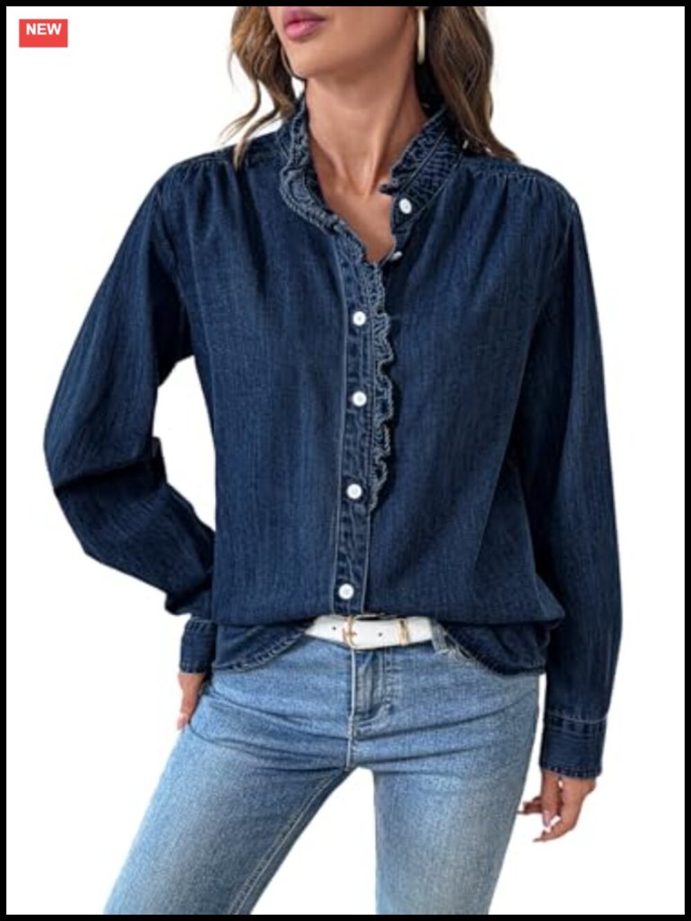 Ruffled Denim Button Down Shirt